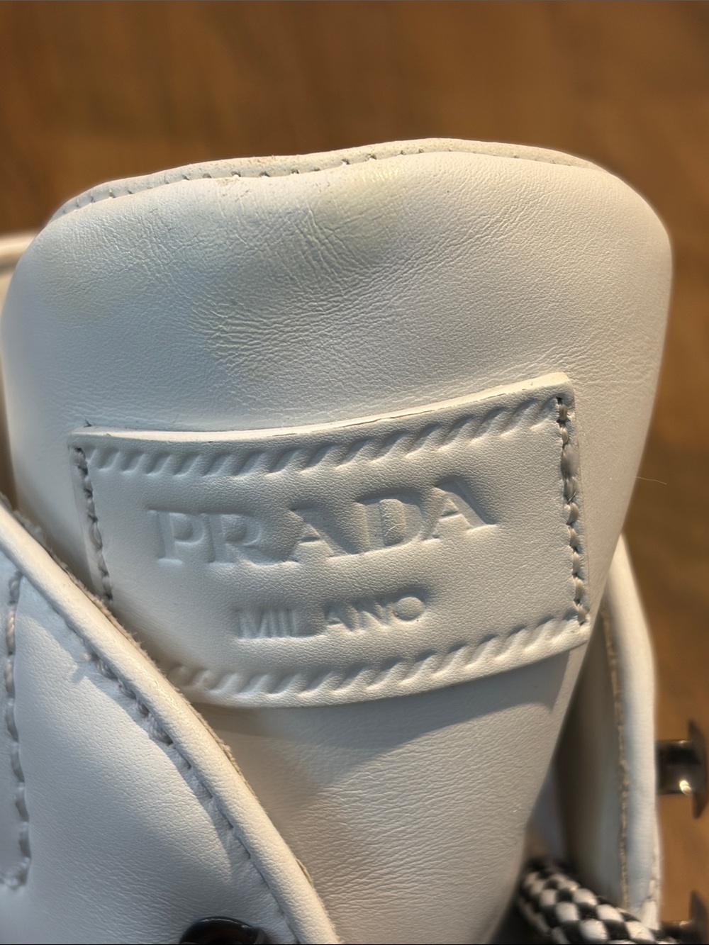 Prada White Leather Lace-Up Boots with Green Toe - Picture 2 of 16